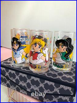Sailor Moon R Glass cups tumbler set of 5 complete Vintage From Japan RARE 90's
